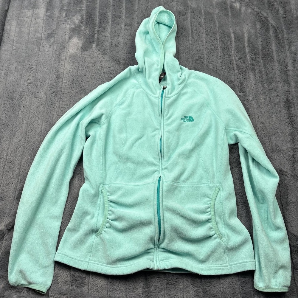 The North Face Womens Full Zip Fleece Hoodie Mint Green Thumbholes Large 13722